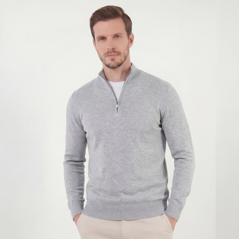 Grey Mélange Half-Zip Sweater