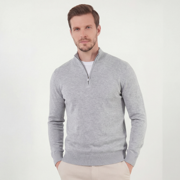 Grey Mélange Half-Zip Sweater